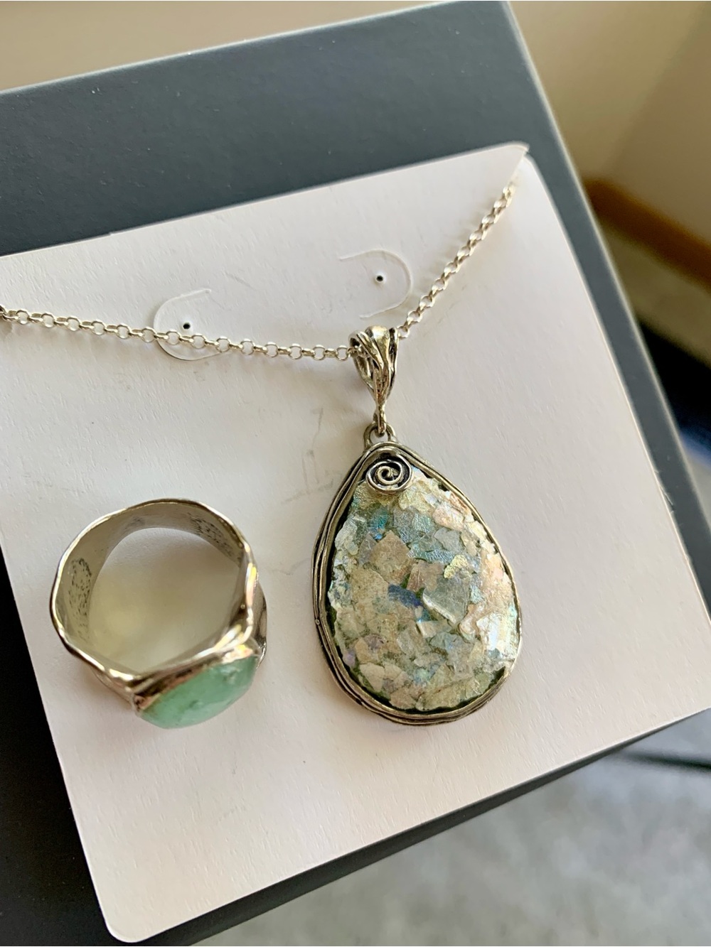Paz Creations sterling silver pendant necklace and matching ring